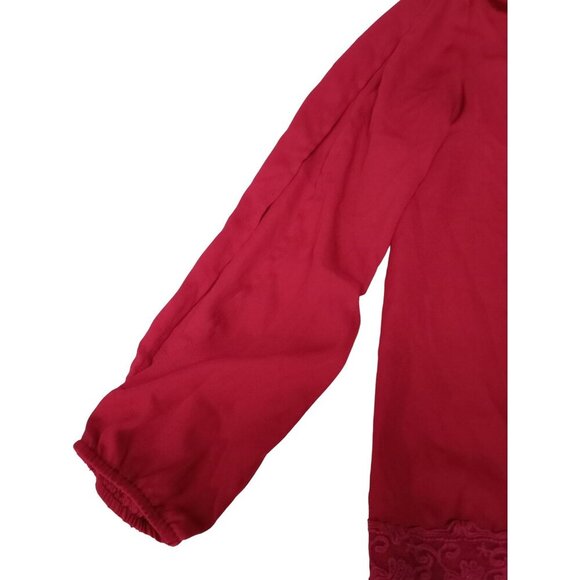 Tobi Red Womens Long Slit Sleeve Blouse Lace Trim Size Extra Small - Picture 2 of 7
